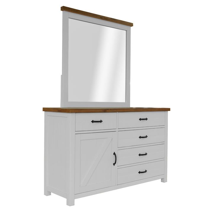 Grandy Dresser Mirror 5 Chest of Drawers 1 Door Bed Storage Cabinet White Brown