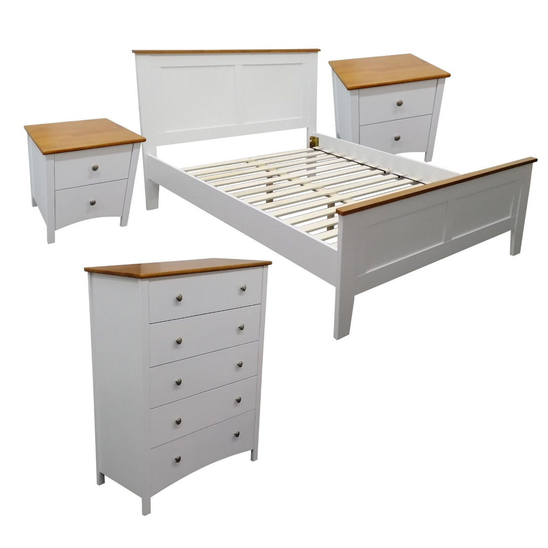 Lobelia 4pc Double Bed Suite Bedside Tallboy Bedroom Furniture Package - White