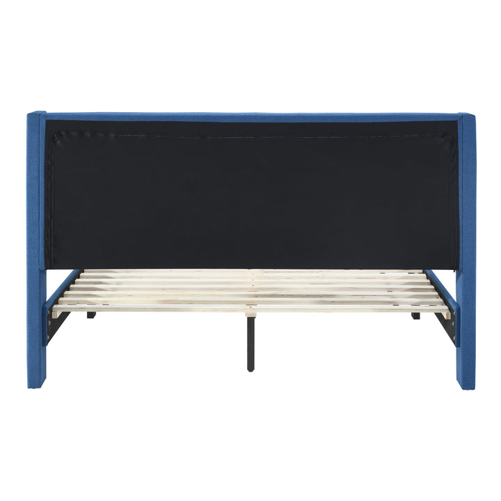 Samson Queen Bed Winged Headboard Fabric Upholstered - Blue