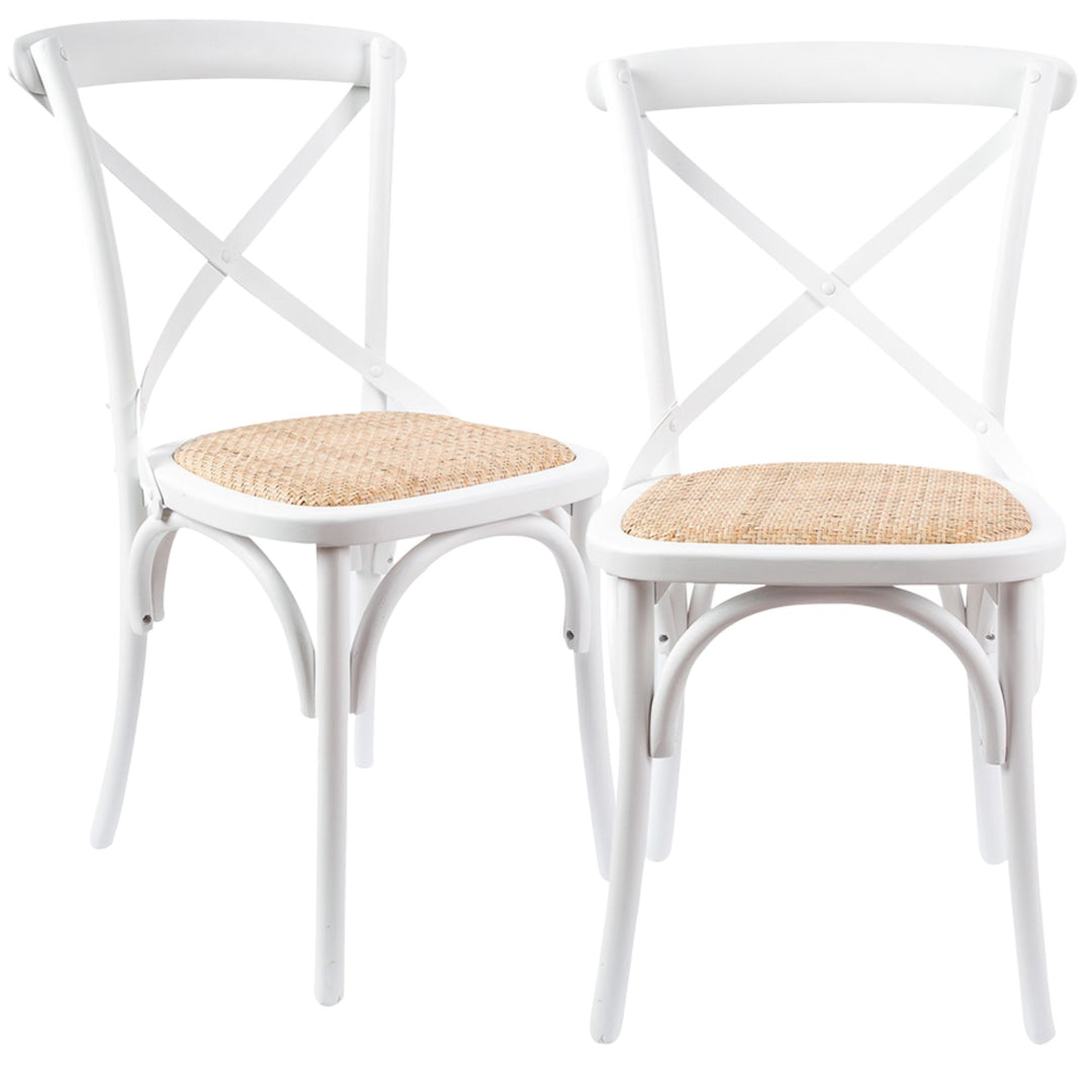 Aster Crossback Dining Chair Set of 2 Solid Birch Timber Wood Ratan Seat - White