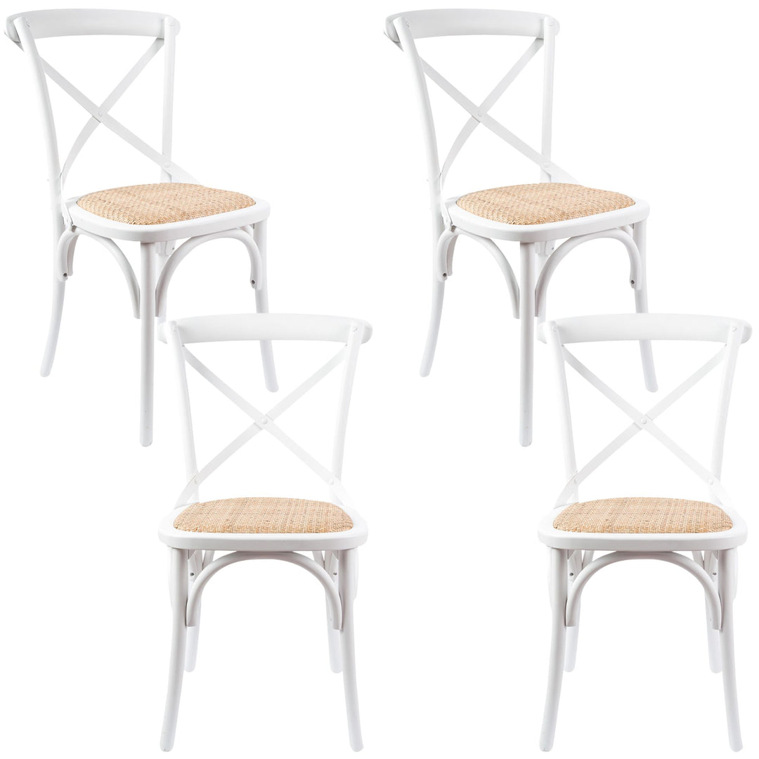 Aster Crossback Dining Chair Set of 4 Solid Birch Timber Wood Ratan Seat - White