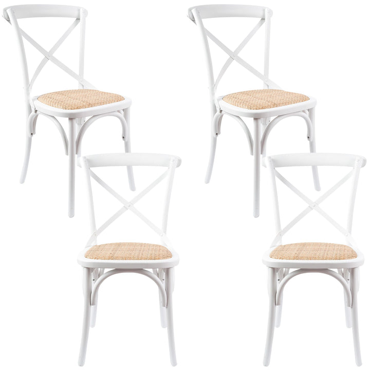 Aster Crossback Dining Chair Set of 4 Solid Birch Timber Wood Ratan Seat - White