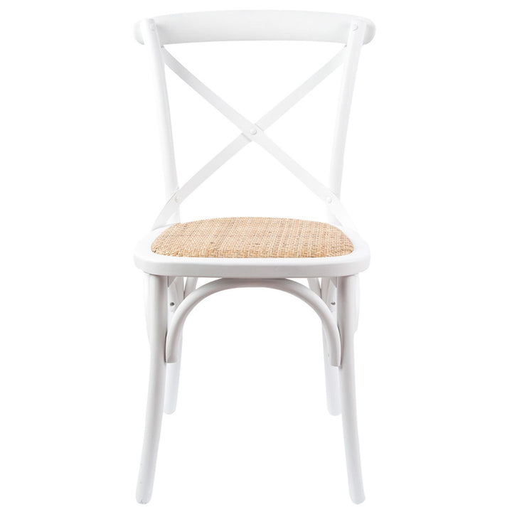 Aster Crossback Dining Chair Set of 4 Solid Birch Timber Wood Ratan Seat - White