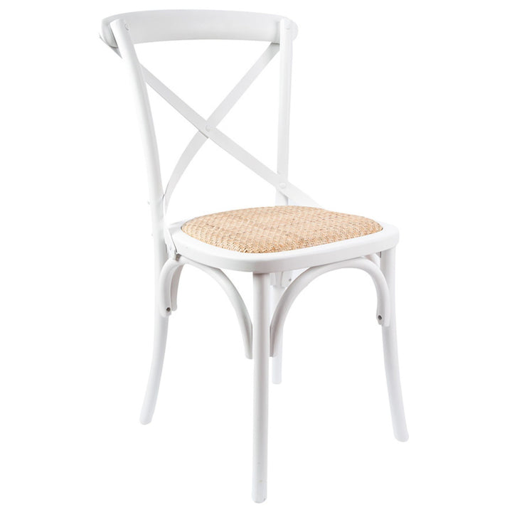 Aster Crossback Dining Chair Set of 8 Solid Birch Timber Wood Ratan Seat - White