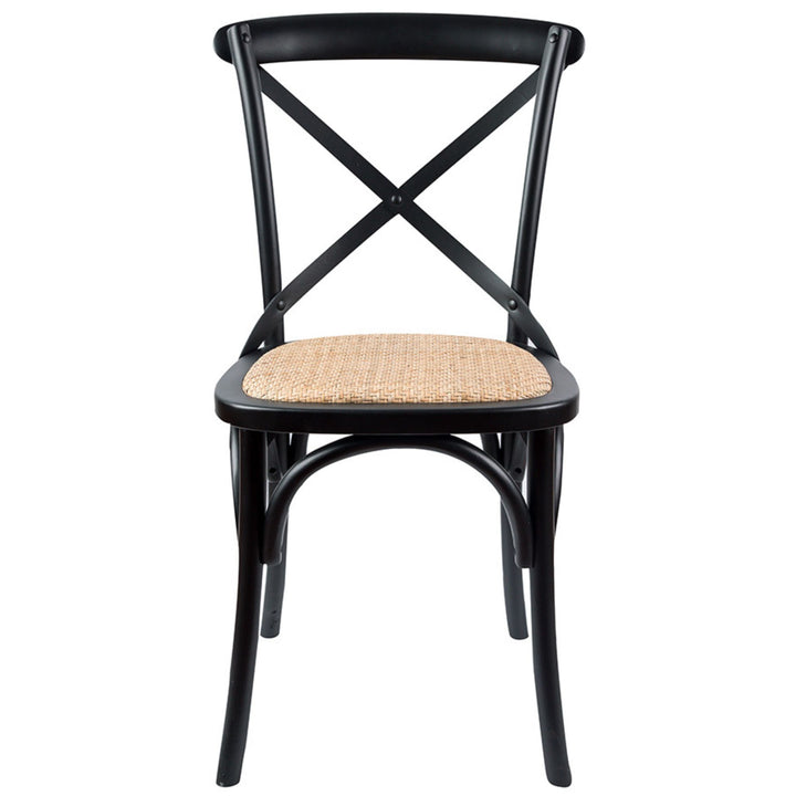 Aster Crossback Dining Chair Set of 4 Solid Birch Timber Wood Ratan Seat - Black