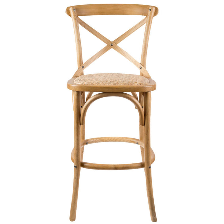 Aster 2pc Crossback Bar Stools Dining Chair Solid Birch Timber Rattan Seat - Oak