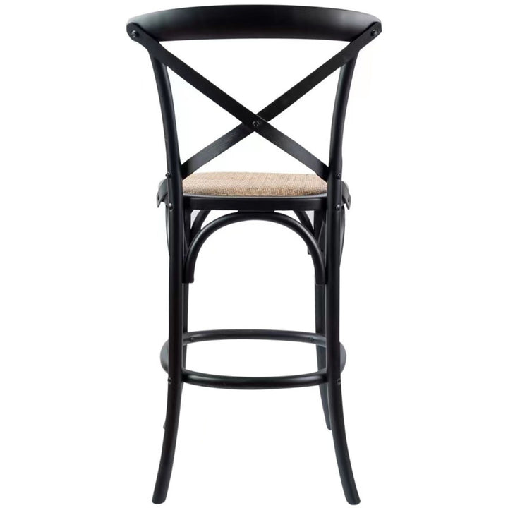 Aster 2pc Crossback Bar Stools Dining Chair Solid Birch Timber Rattan Seat Black