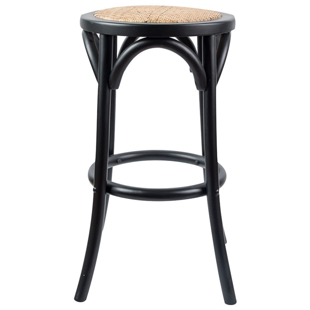 Aster 4pc Round Bar Stools Dining Stool Chair Solid Birch Wood Rattan Seat Black