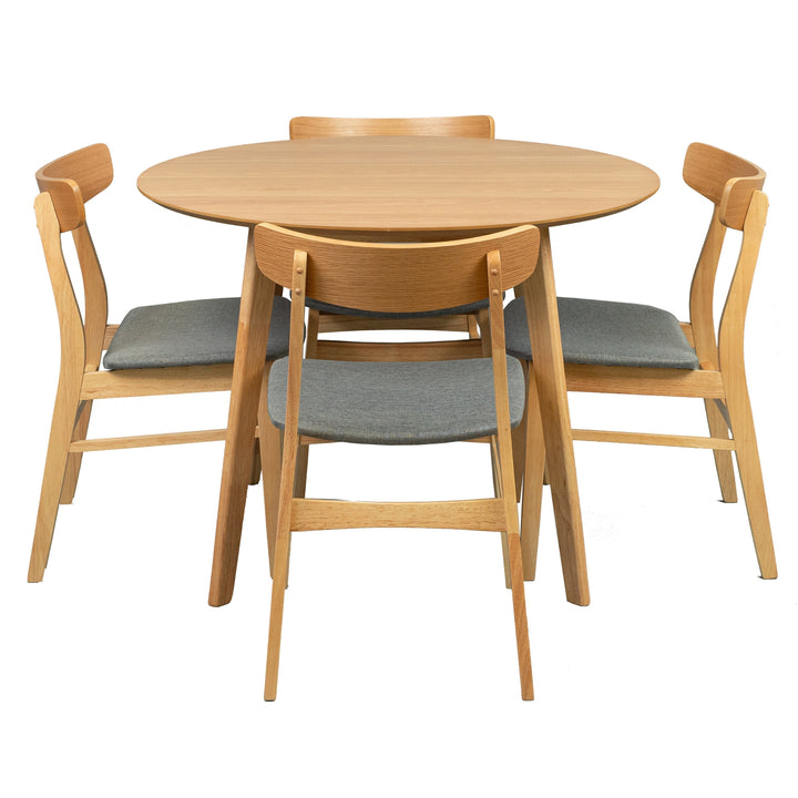 Oscar 5pc Dining Set 100cm Round Table 4 Chair Fabric Seat Scandinavian Style