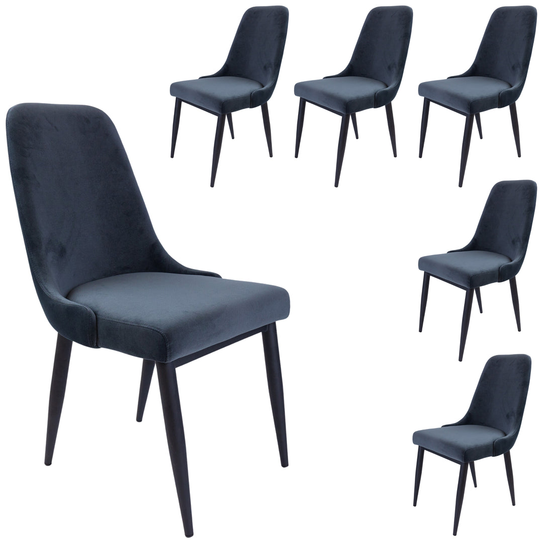 Eva Dining Chair Set of 6 Fabric Seat with Metal Frame - Charcoal