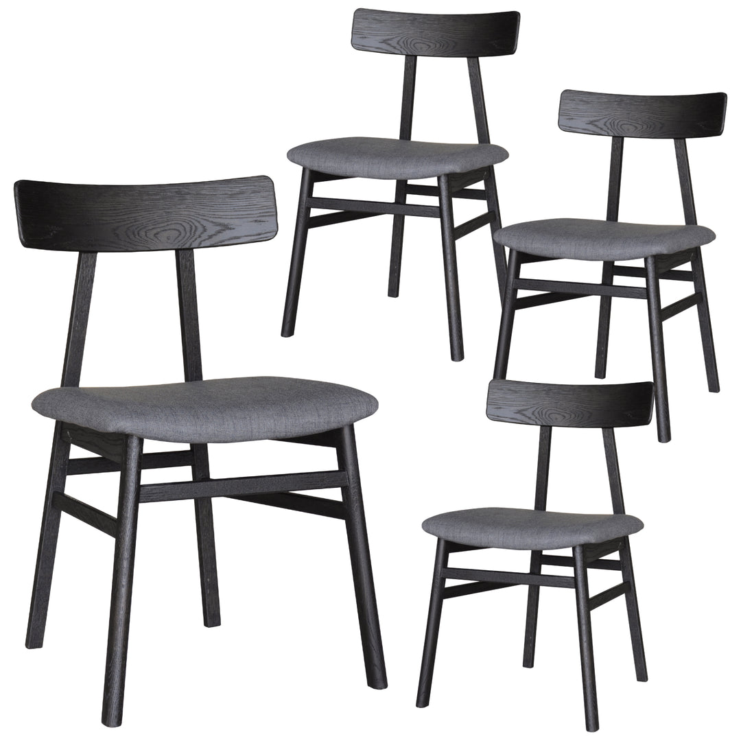 Claire Dining Chair Set of 4 Solid Oak Wood Fabric Seat Furniture - Black