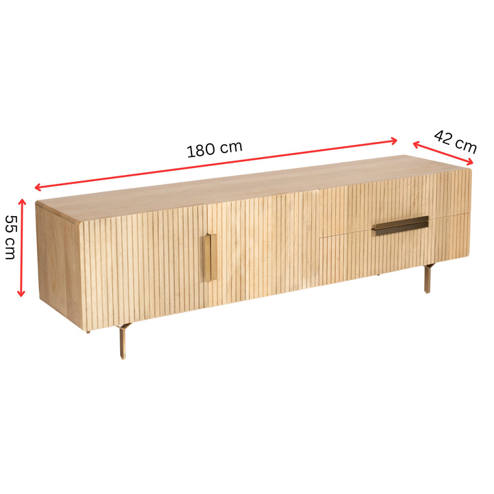 Knox ETU Entertainment TV Unit 180cm 3 Door 2 Drawer Solid Mango Wood - Natural