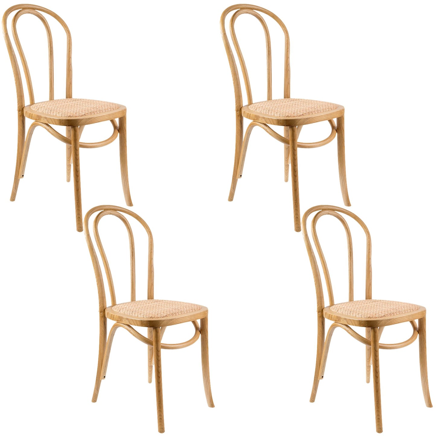 Azalea Arched Back Dining Chair Set of 4 Solid Elm Timber Wood Rattan Seat - Oak