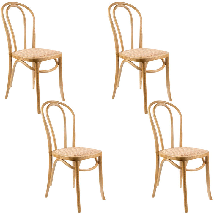 Azalea Arched Back Dining Chair Set of 4 Solid Elm Timber Wood Rattan Seat - Oak