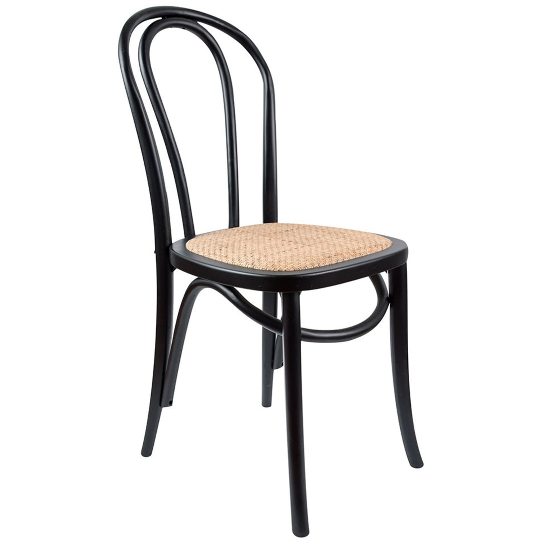 Azalea Arched Back Dining Chair 8 Set Solid Elm Timber Wood Rattan Seat - Black