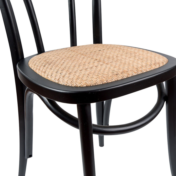 Azalea Arched Back Dining Chair 8 Set Solid Elm Timber Wood Rattan Seat - Black