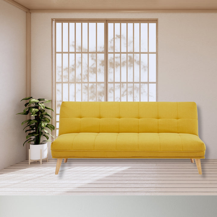 Jovie 3 Seater Sofa Queen Bed Fabric Uplholstered Lounge Couch - Yellow