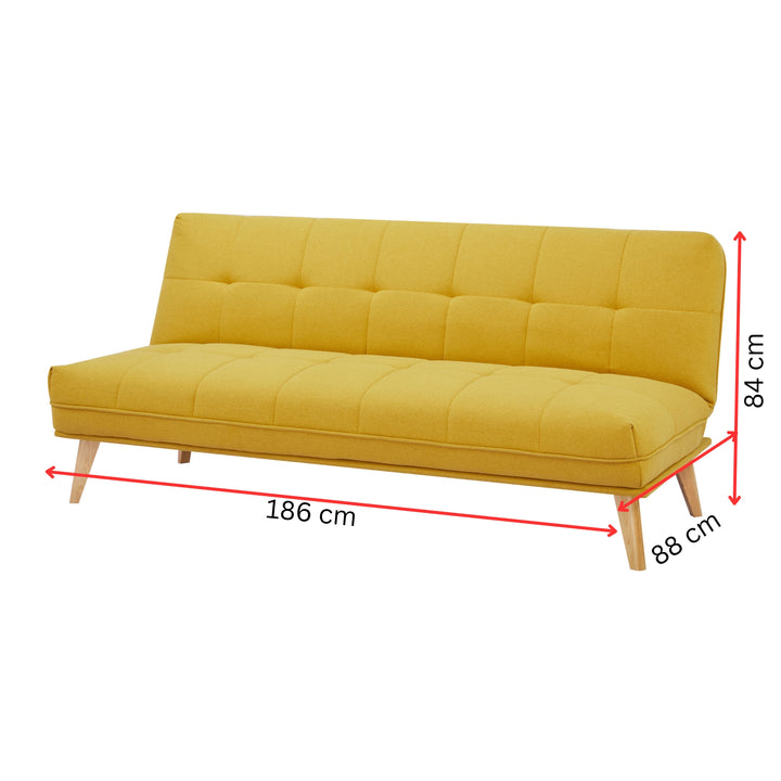 Jovie 3 Seater Sofa Queen Bed Fabric Uplholstered Lounge Couch - Yellow