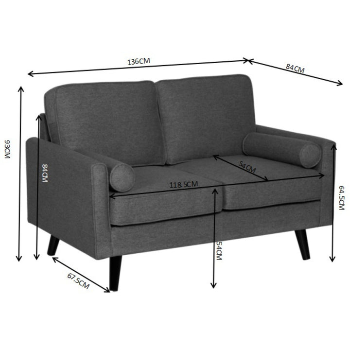 Lexi 2 Seater Sofa Fabric Uplholstered Lounge Couch - Dark Grey