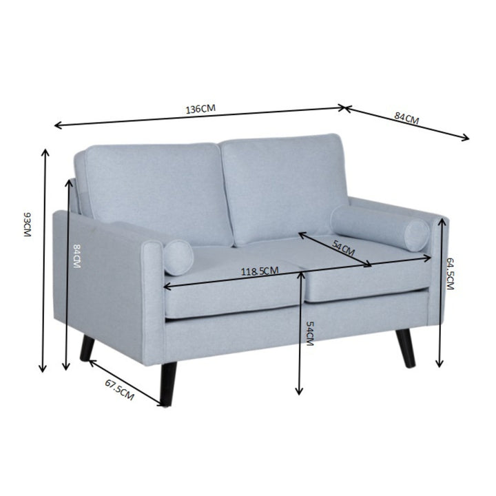 Lexi 2 + 2.5 Seater Sofa Set Fabric Uplholstered Lounge Couch - Light Blue