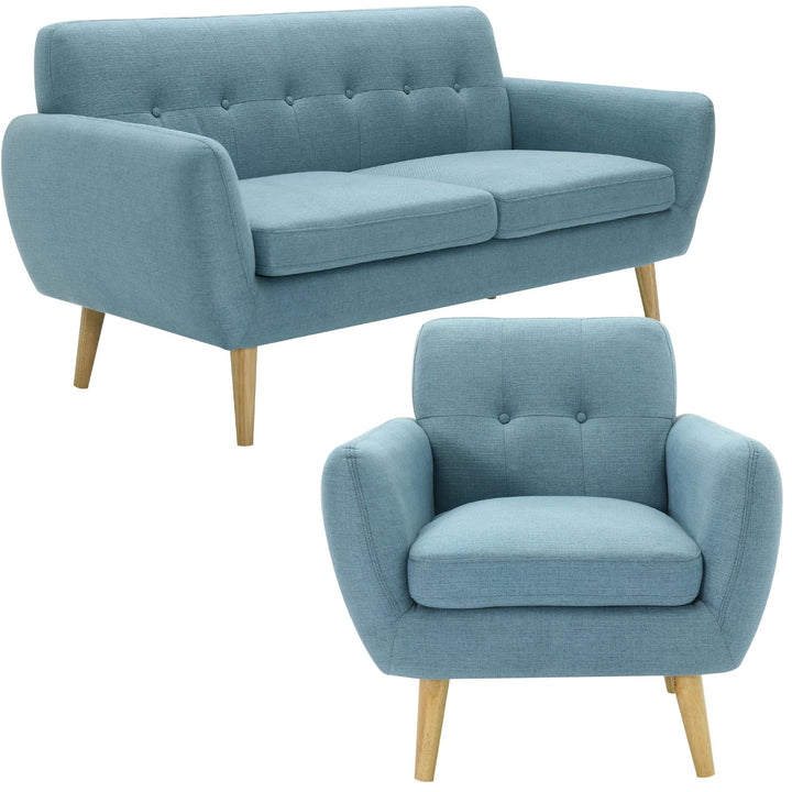 Dane 3 + 1 Seater Fabric Upholstered Sofa Armchair Lounge Couch - Blue