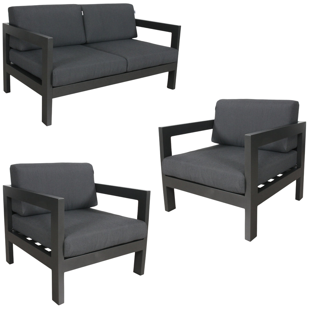 Outie 3pc Set 1+1+2 Seater Outdoor Sofa Lounge Aluminium Frame Charcoal