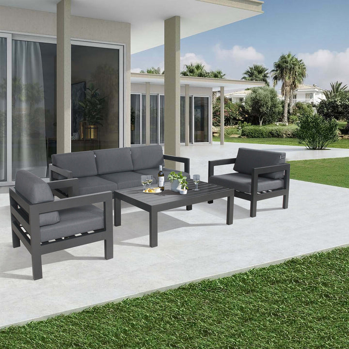 Outie 3pc Set 1+1+2 Seater Outdoor Sofa Lounge Aluminium Frame Charcoal