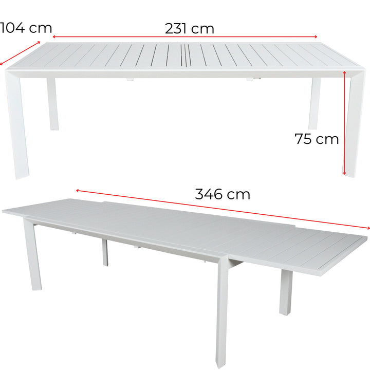 Iberia 230-345cm Aluminium Outdoor Extensible Dining Table White