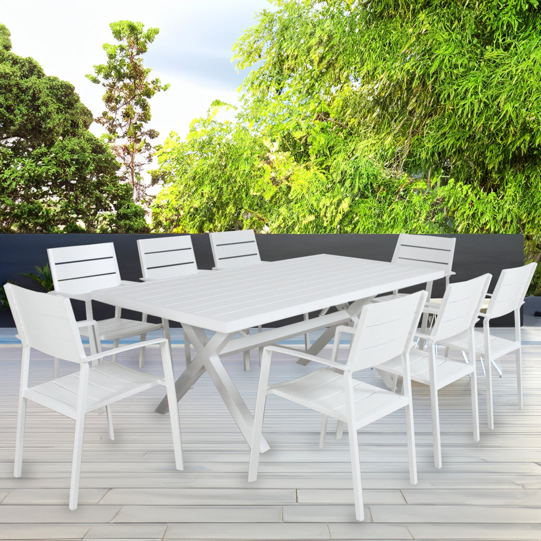 Percy 200cm Outdoor Trestle Dining Table Aluminium Frame White