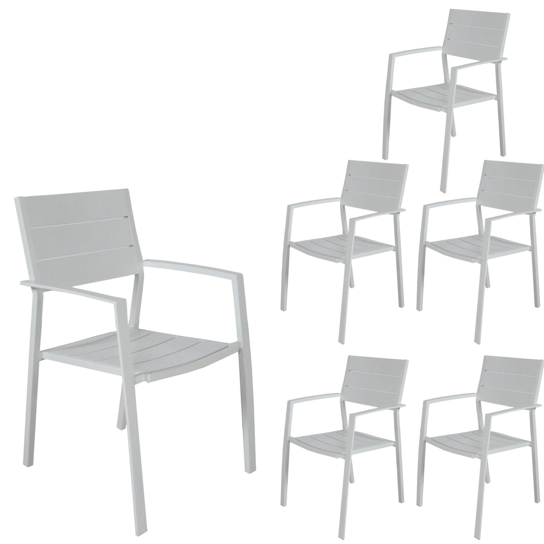 Percy 6pc Set Outdoor Dining Table Chair Aluminium Frame White