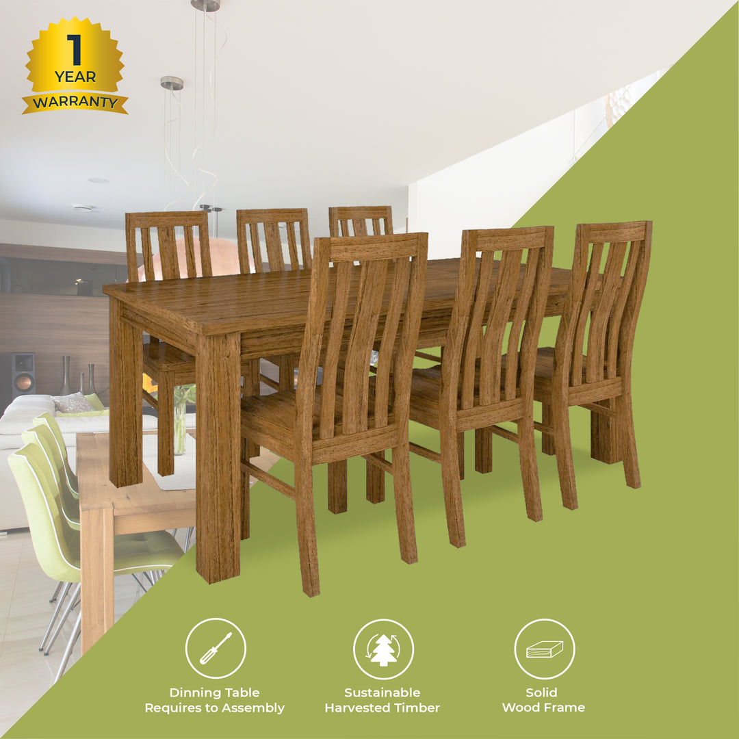 Birdsville 7pc Dining Set 190cm Table 6 Chair Solid Mt Ash Wood Timber - Brown