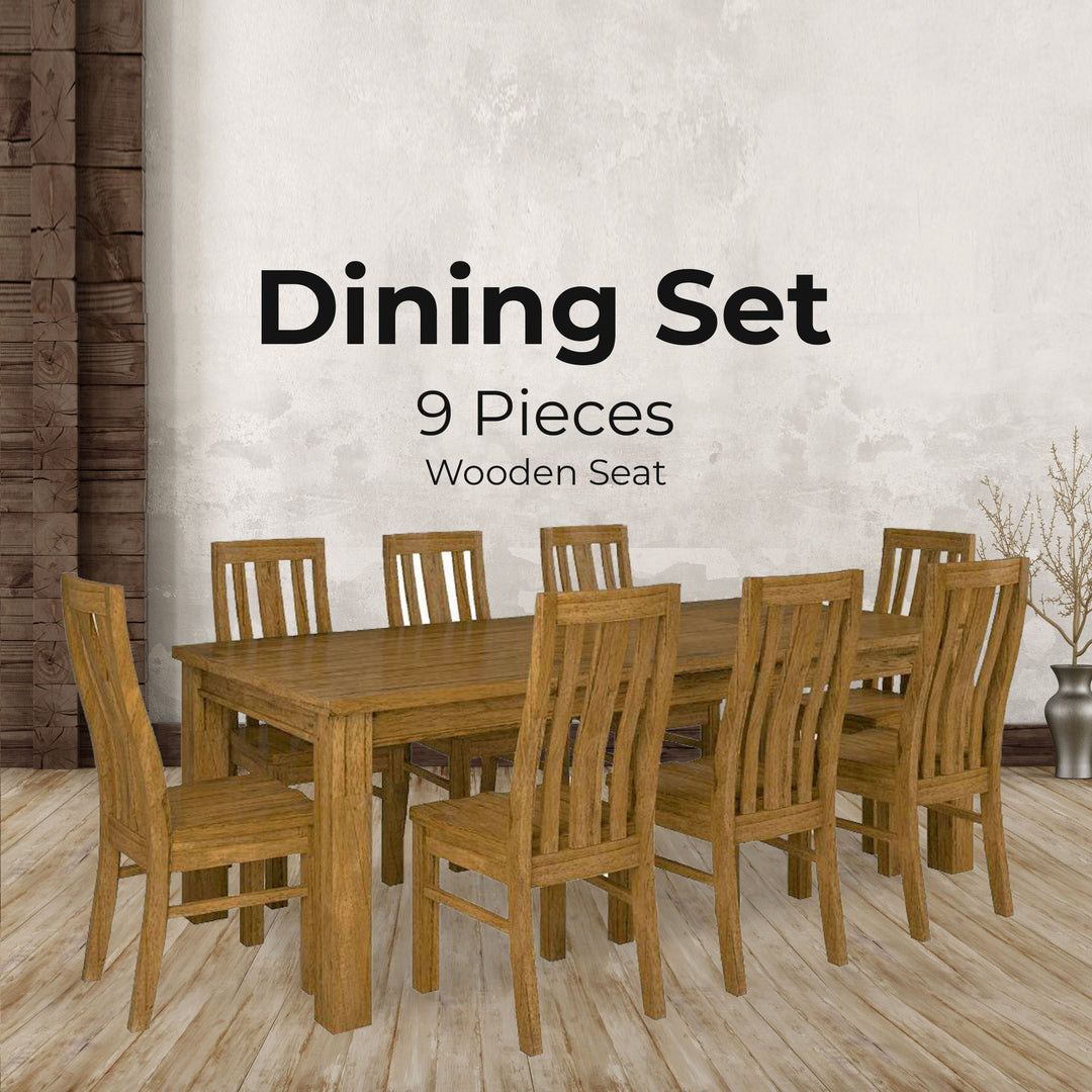 Birdsville 9pc Dining Set 225cm Table 8 Chair Solid Mt Ash Wood Timber - Brown