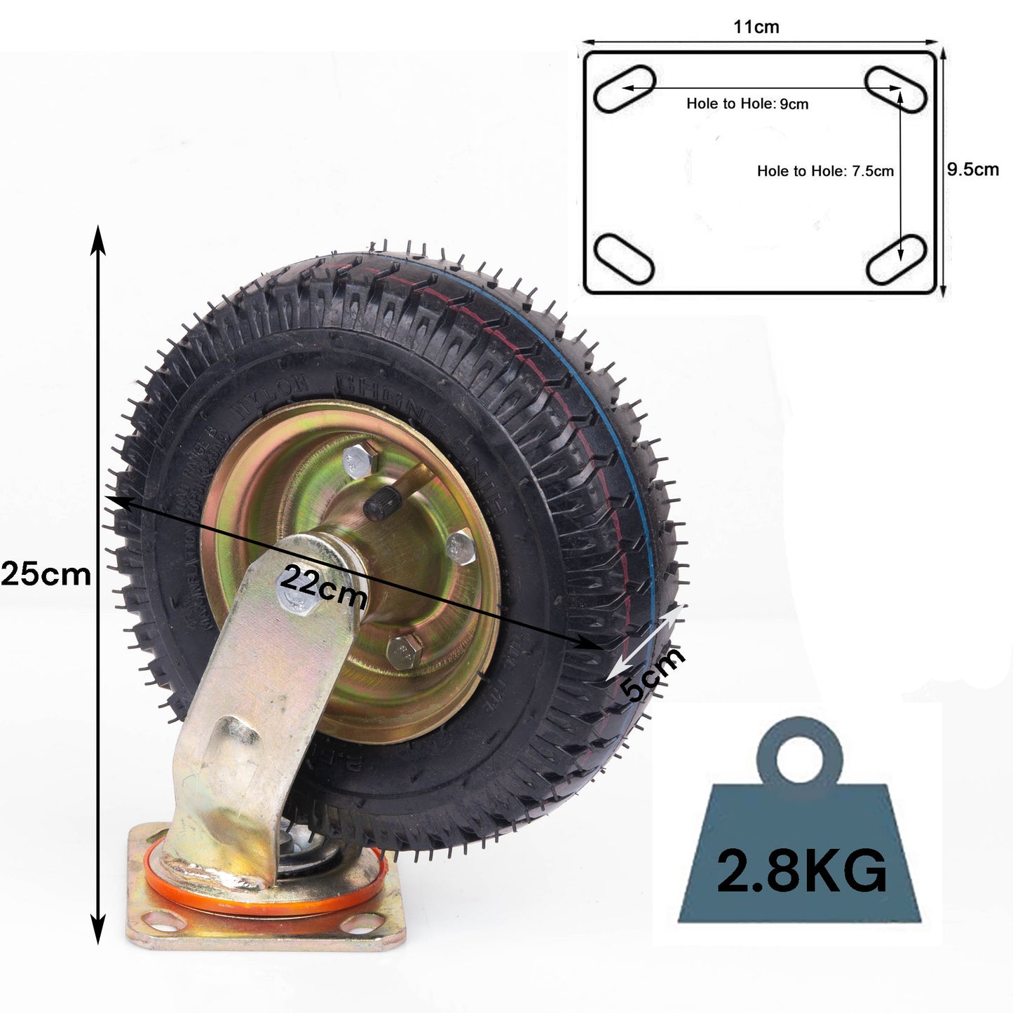 8 Inch Swivel Castor Caster Pneumatic Tyres Tyre Wheels Trolley Cart Wheelbarrow