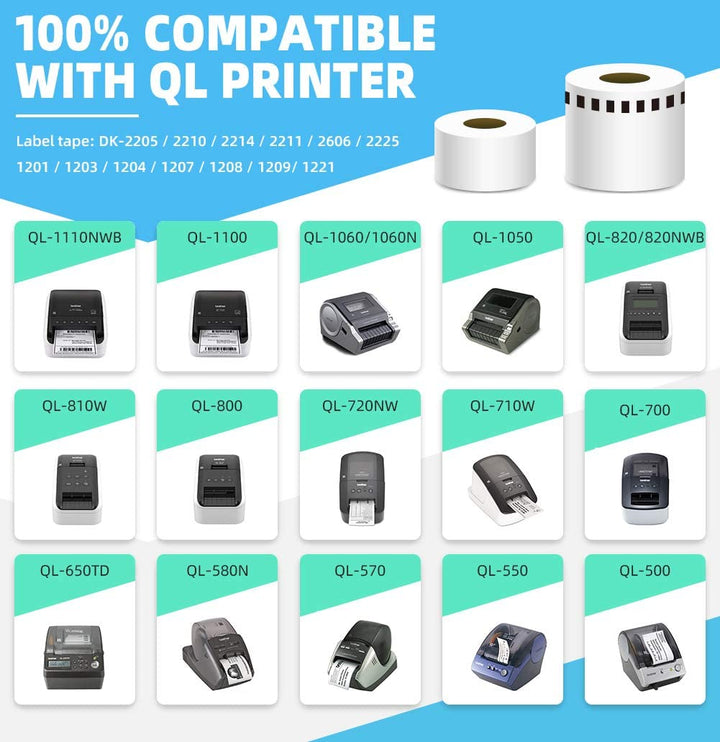 6x Print Label for Brother DK22205 Continuous 62mm*30m