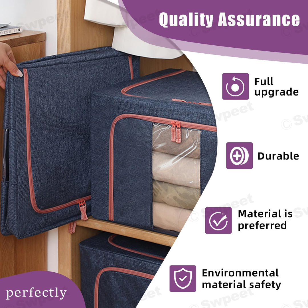 100L Cloth Storage Box Closet Organizer Storage Bags Clothes Storage Bags Wardrobe Organizer Idea Grey Blue