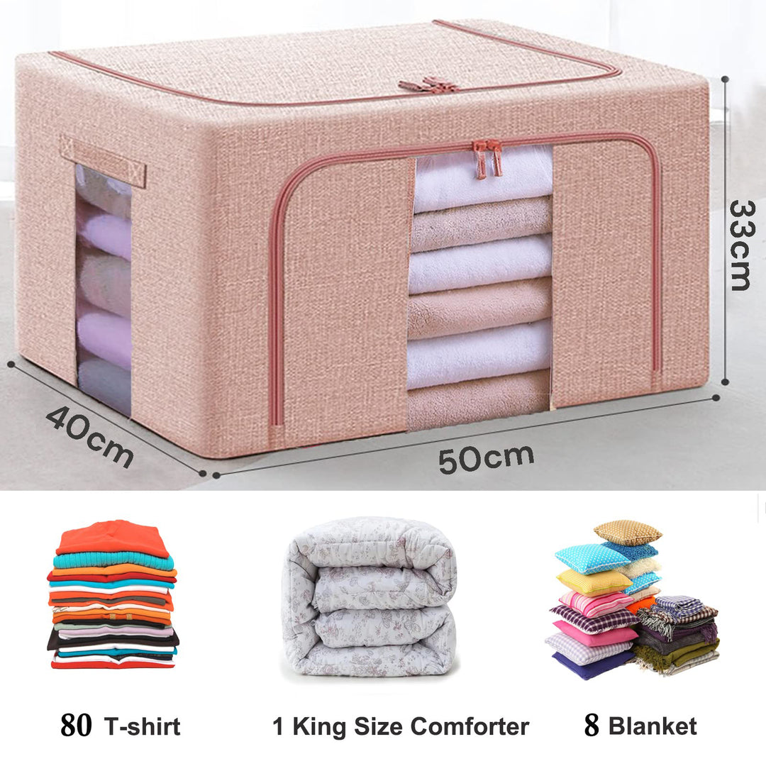 66L Cloth Storage Box Closet Organizer Storage Bags Clothes Storage Bags Wardrobe Organizer Idea PINK