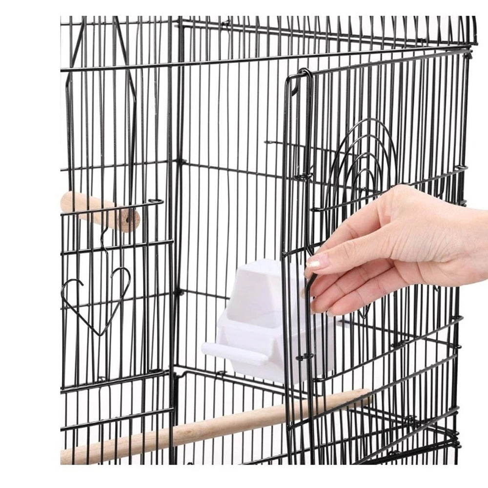 92cm Large Portable Wire Bird Cage Birdcage  Parrot Cage Wooden Stand Pole Feeding Cup Black