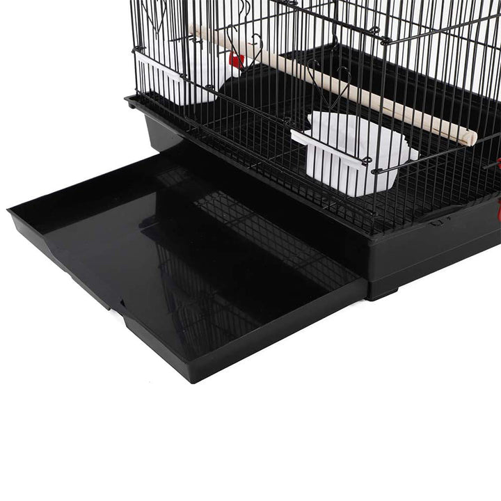 92cm Large Portable Wire Bird Cage Birdcage  Parrot Cage Wooden Stand Pole Feeding Cup Black