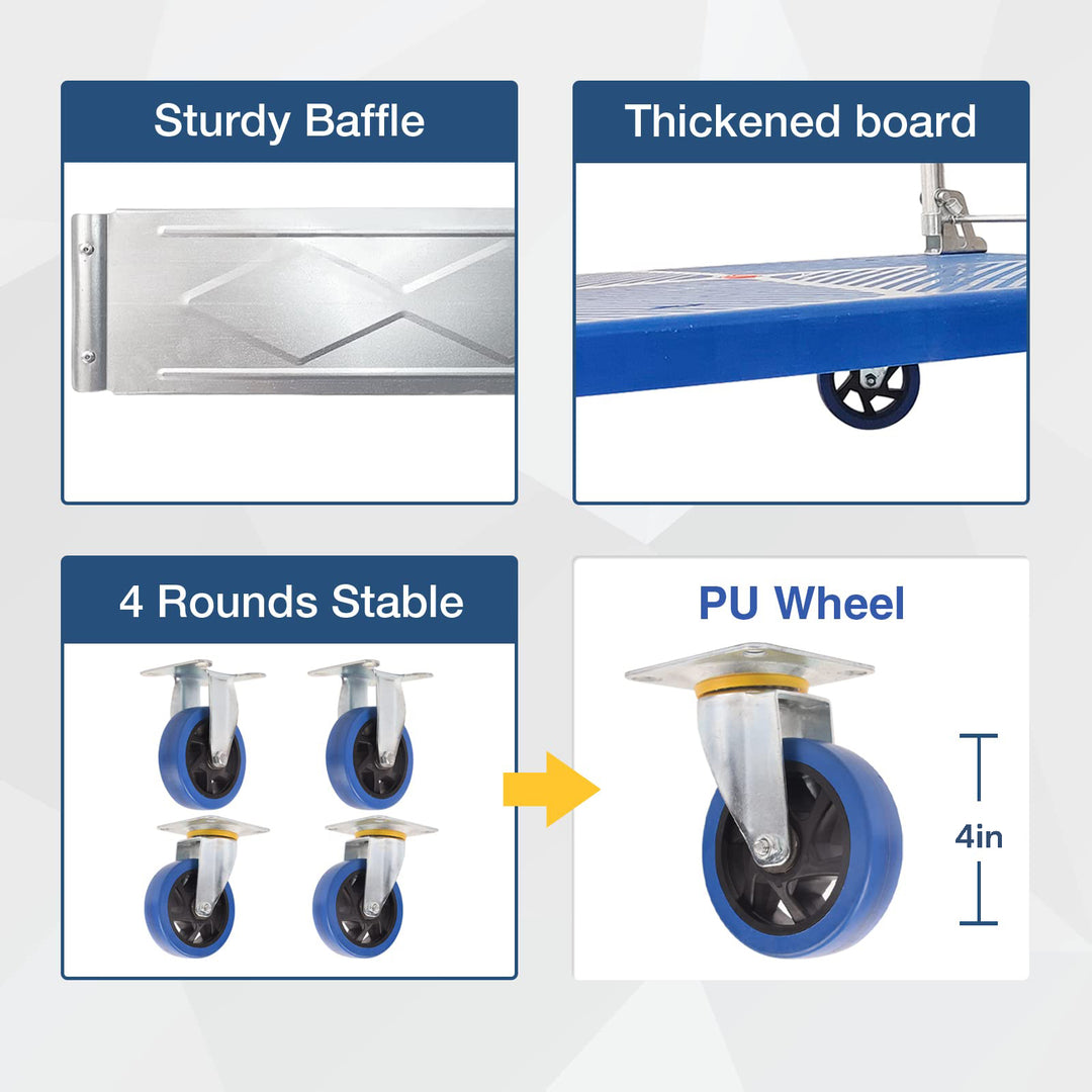 150kg Foldable Warehouse Platform Trolley Truck Dolly Platform Cart Swivel Wheels Moving Cart Flatbed