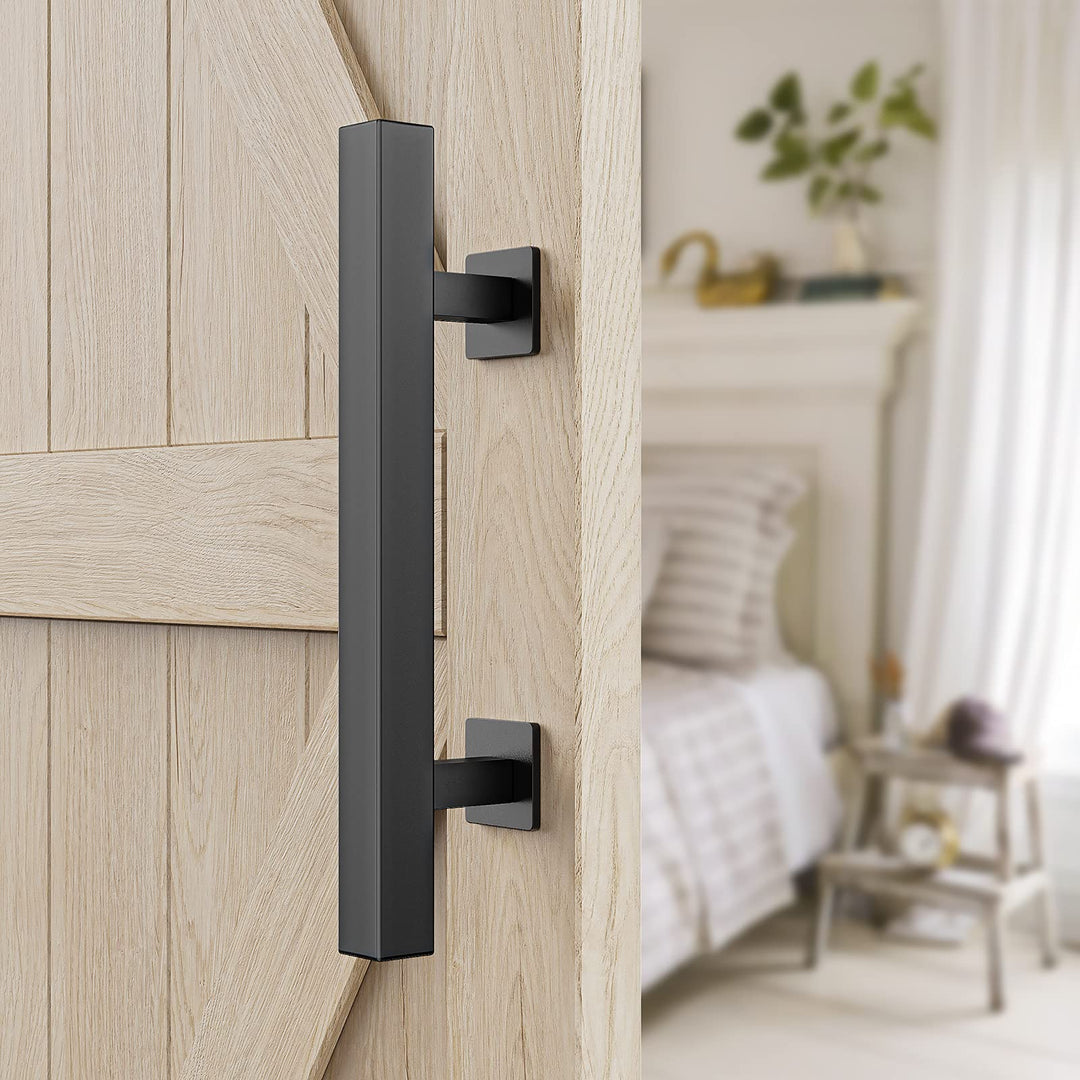 30cm Pull and Flush Barn Door Handle Square Handles set of Frosted Black Surface Square