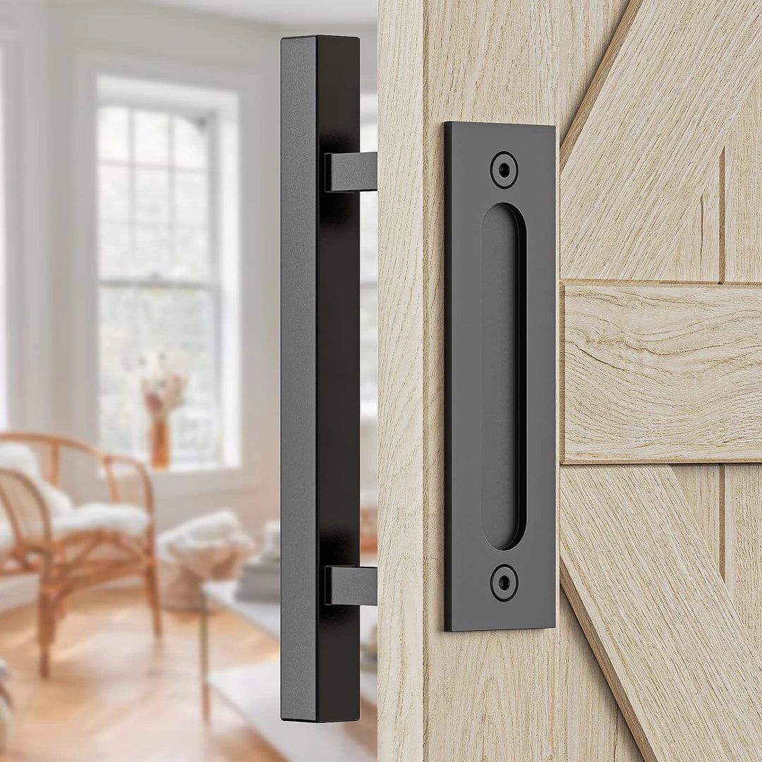 30cm Pull and Flush Barn Door Handle Square Handles set of Frosted Black Surface Square