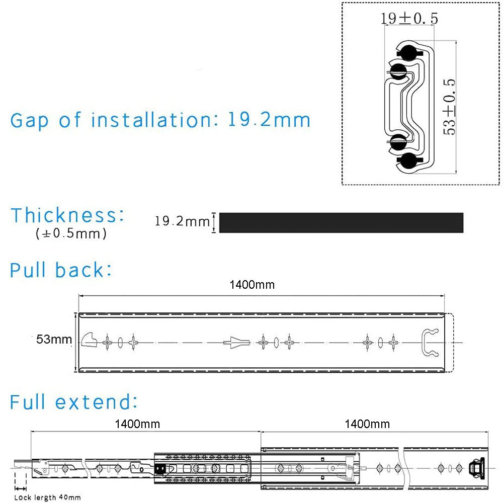 56in Pair 1000 - 2000mm 150KG Capacity Heavy Duty Trailer Drawer Slides Rails Runners Locking