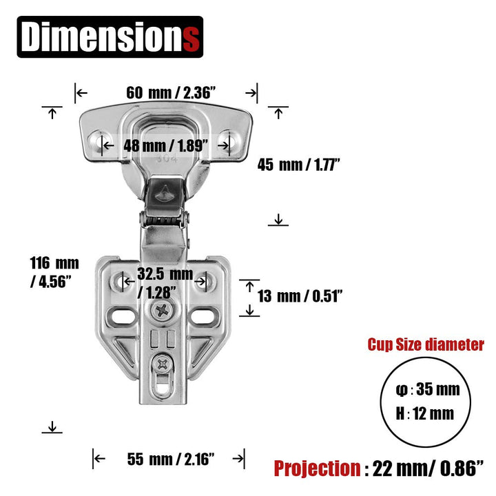 8 Pack 304 Stainless Steel Cabinet Hinges 100 Degree Soft Closing Full Overlay Door Hinge Nickel Plated Finish