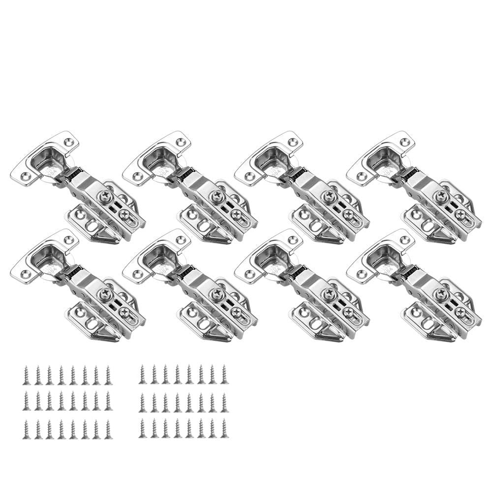 8 Pack 304 Stainless Steel Cabinet Hinges 100 Degree Soft Closing half Overlay Door Hinge Nickel Plated Finish