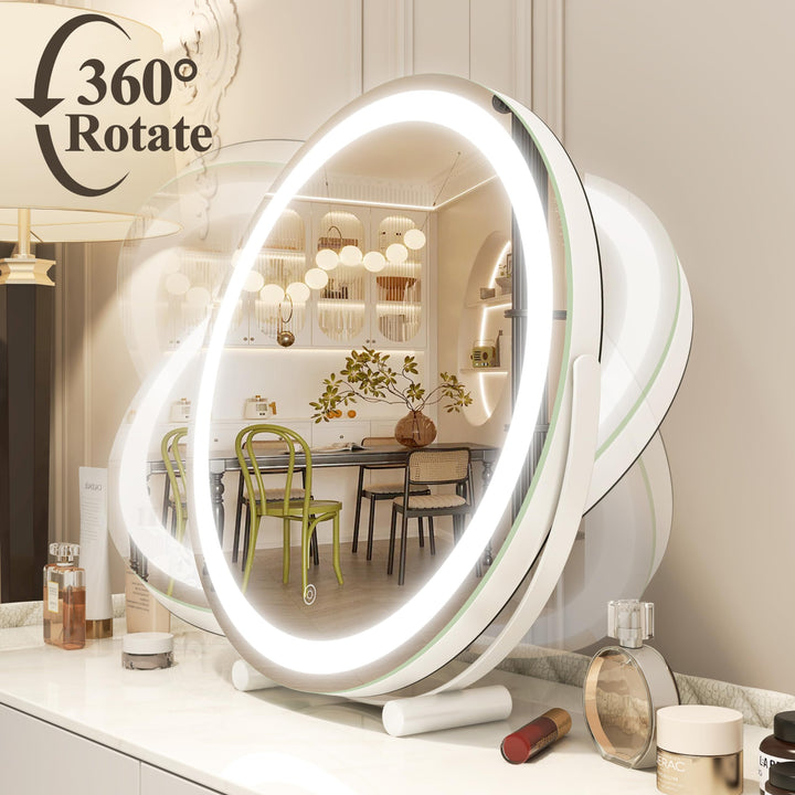 40cm Large Makeup Desk Mirror Lights Round LED Makeup Make up Mirror Bedroom Tabletop Touch Control White