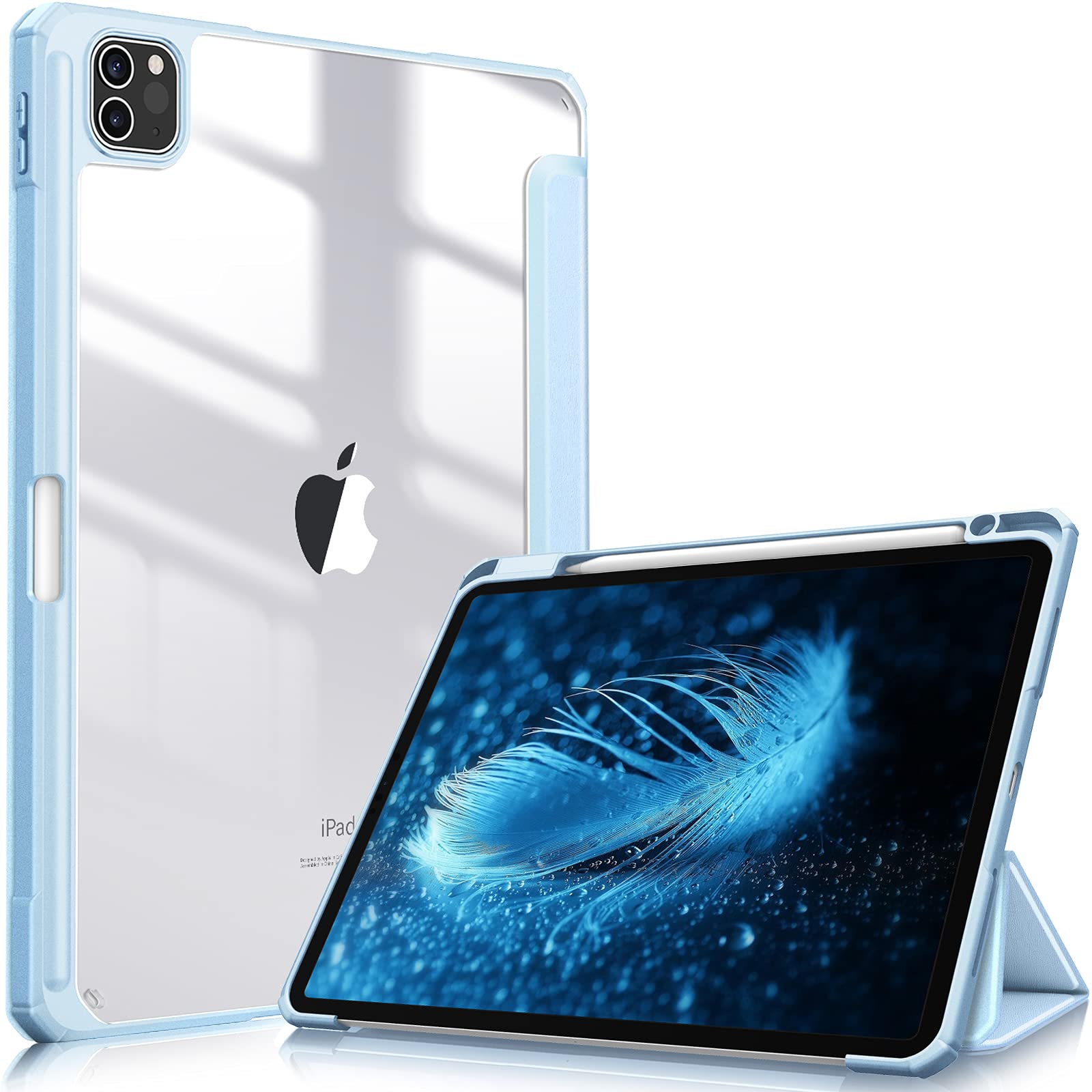 iPad Pro 11 Inch 2020-2022 Soft Tpu Smart Premium Case Auto Sleep Wake Stand Clear Cover Pencil holder ice blue