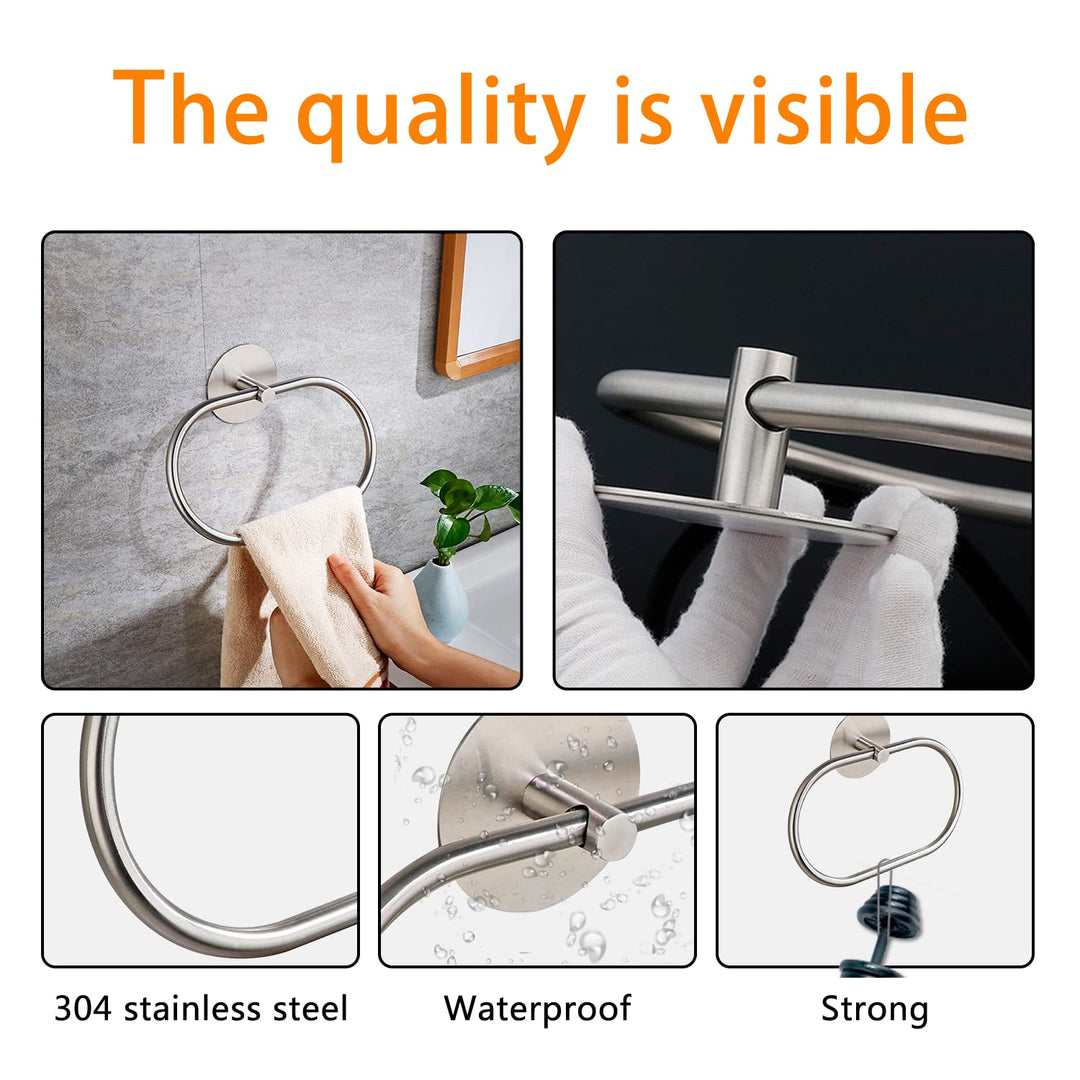 Bathroom Towel Ring Bathroom Towel Rack Adhesive Hand Towels Holder Towel Hanger Silver