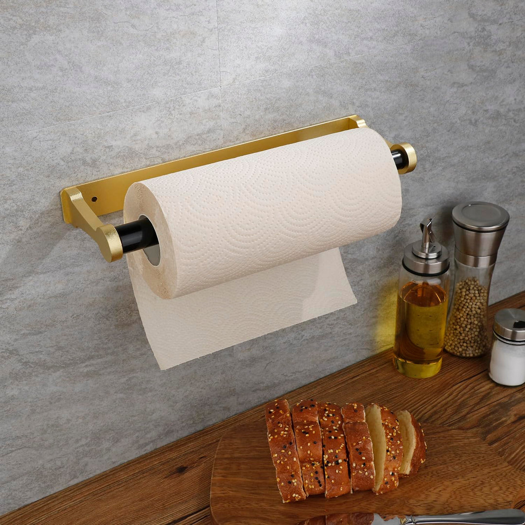 Kitchen Paper Holder Under Cabinet Screw Wall Mount Adhesive Paper Towel Holder Rectangle Gold