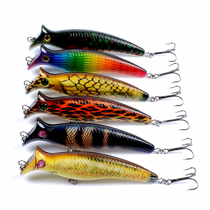 6x Popper Poppers 12.4cm Fishing Lure Lures Surface Tackle Fresh Saltwater