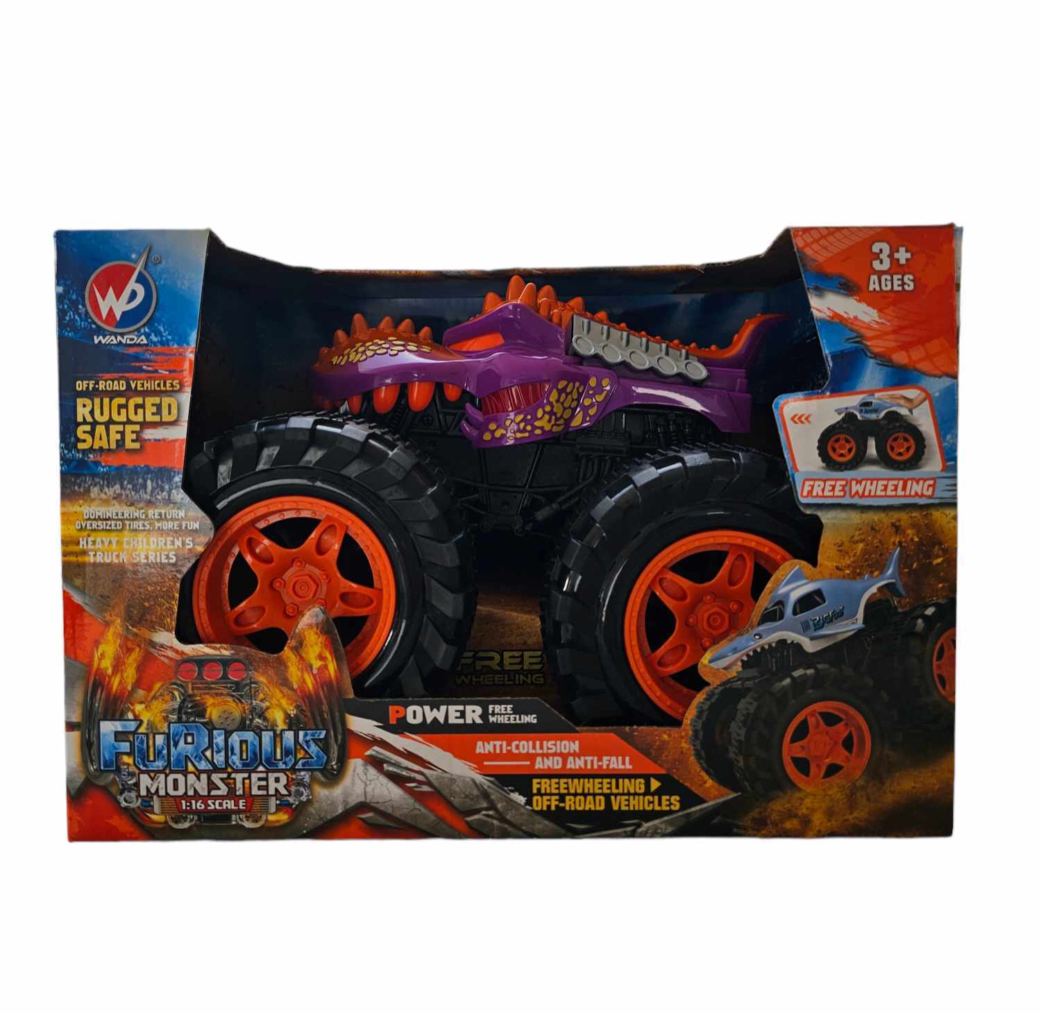 Friction Powered Purple Rhino Monster Truck for Children 1:16 Scale 3+